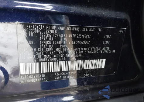 2021 Toyota Rav4 Hybrid Xle из США, поврежденный, VIN 4T3RWRFV2MU038408